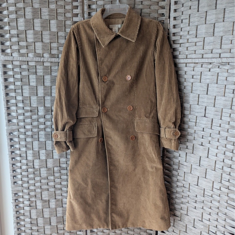 J.Crew Trench Coat Tan Corduroy Double Breasted Longline Sm Minimalist Capsule